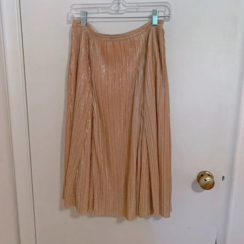 Relaxed Metallic Pleated Midi Skirt Sz S US Maeve Anthropologie Ambra Rose Gold - Picture 5 of 12